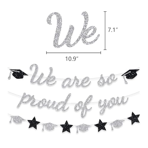 Image of We Are So Proud Of You Banner Graduation Party Decorations Glitter Congratulations Class Grad Ideas Silver