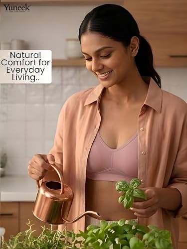 Image of Yuneek Women's Full Coverage Everyday Bra | Non-Padded Non-Wired | Seamless T-Shirt Bra for Women | Soft Cotton Blend | Adjustable Straps | Comfortable