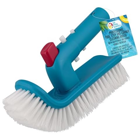 U.S. Pool Supply Professional Pool Step and Corner Cleaning Brush with Adjustable 180 Degree Handle Rotation - Curved End Bristles - Easily Scrub Sweep Clean Swimming Pools, Spas, Hot Tubs, Bathroom Cover