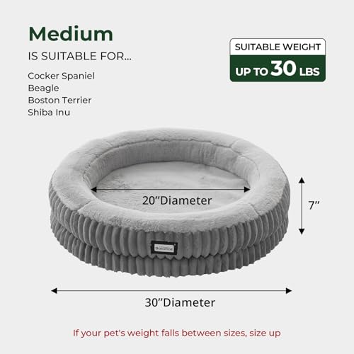 Image of BALANCE Donut Dog Bed, 30 Inches Round Dog Bed Medium Size Dogs Washable, Orthopedic Calming Dogs Beds for Kitten, Fluffy Plush Faux Fur Pet Bed with Anti-Slip Bottom