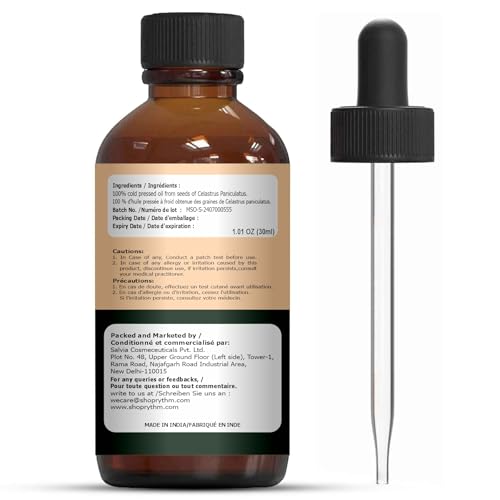 Image of Organic Zing Malkangni Seed (Celastrus paniculatus) Oil | Pure & Natural Carrier Oil for Massage, Skin care, Hair care- 30ml /1.01fl oz