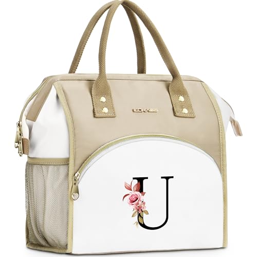 Initial Insulated Lunch Bag Women, Reusable Cooler Lunch Box, Letter U