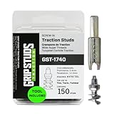 1740-5.4mm Prominence GRIPSTUDS Motorcycle Tire Stud, Pack of 150 Solid Tungsten Carbide Tipped Screw In Studs for Improved Traction For The Front Tire - Includes Installation Tool