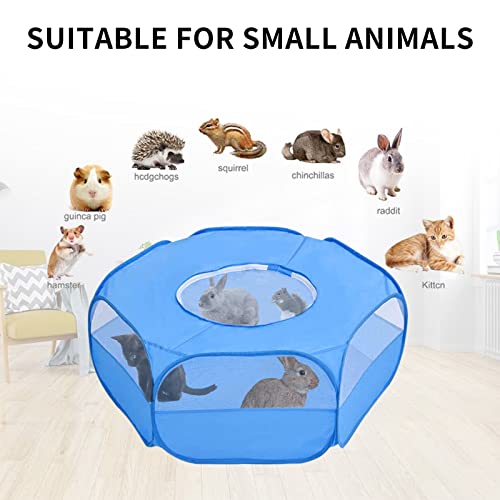 Kleintier-Laufstall Kleines Haustier-Käfig-Zelt mit Reißverschluss-Abdeckung Faltbarer Indoor-Outdoor-Übungs-tragbarer Hofzaun für Hamster, Kaninchen, Häschen, Eichhörnchen, Welpen Blue