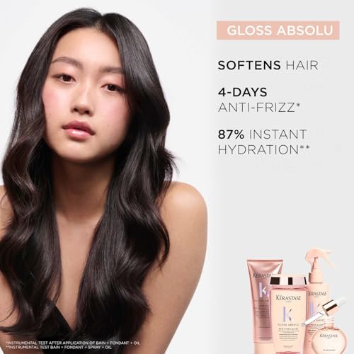 Image of Kerastase Gloss Absolu Anti-Frizz Foaming Conditioner For Bouncy, Glossy Hair | Fine To Medium Hair | 4-Days Anti-Frizz | With Hyaluronic & Glycolic Acid, Wild Rose-In-Oil | 250ml