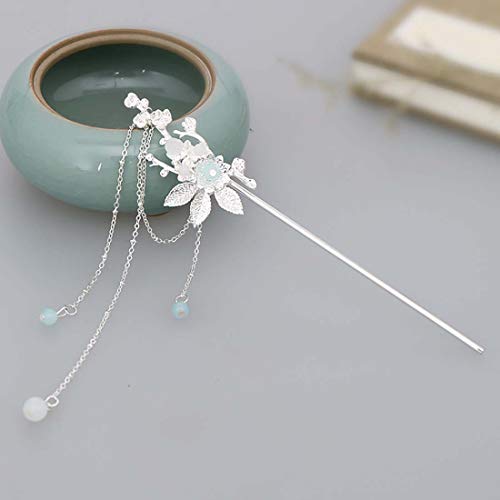GETNOIVAS Chinese Vintage Pearl Tassel Flowers Hair Stick Hanfu Chinese Chignon Pin Chinese Traditional Headwear Bridal Hair Accessories (style:5)