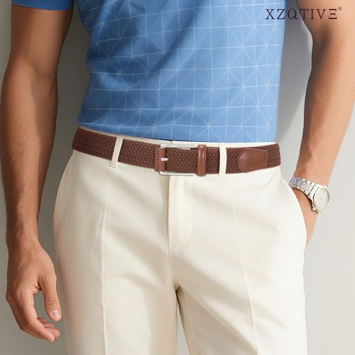 Image of XZQTIVE Braided Stretch Belt Mens Gift Elastic Woven Belt for Golf Casual Pants Shirts Jeans