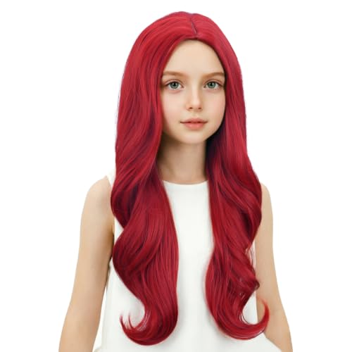 Image of Red Wig Long Red Middle Part Wig Long Wavy Curly Wigs Heat Resistant Synthetic Wigs for Daily Party Use