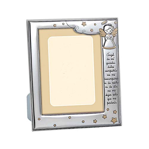 DOCOLASTRA Marco Personalizado de Plata bilaminada con angelito e inscripción de plegaria.Disponible en beis,rosa y azul Cover