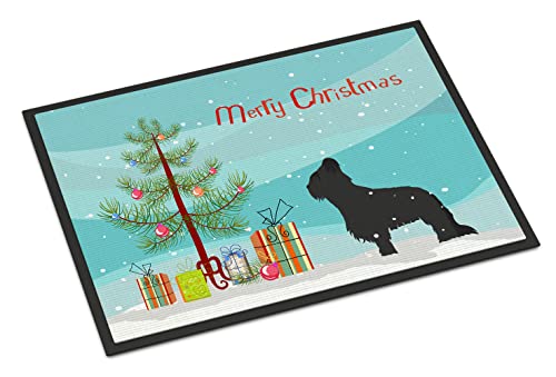 Caroline's Treasures BB2944JMAT Briard Merry Christmas Tree Doormat 24x36 Front Door Mat Indoor Outdoor Rugs for Entryway, Non Slip Washable Low Pile, 24H X 36W