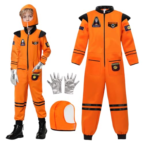 BNLIK Disfarce de astronauta para crianças: Fato astronauta completo com capacete luvas e acessórios - ideal para Halloween e carnaval (120 (5-7 anos)
