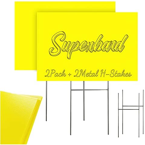 LARREEDE Blank Yard Signs with Stakes, Yellow 2 Pack12 x18 Corrugated Plastic Yard Lawn Sign, Blank Lawn Signs WithStakes, Halloween Decorating, Superhard Cover