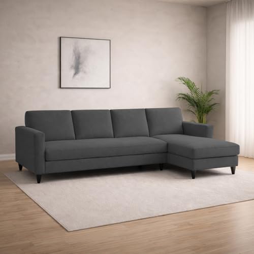 Image of Carlos RHS 4 Seater L Shape Sofa Set for Living Room & Home Office Furniture, Modern Durable Sectional Corner Sofa Couch, Premium Fabric Comfortable Seating with Strong Frame (Black)