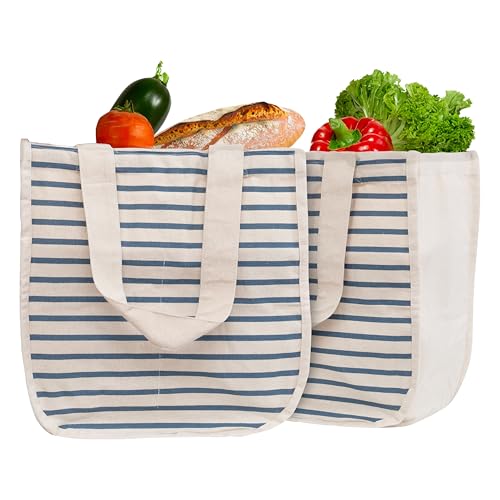 Image of Best Canvas Grocery Shopping Bags - Cloth Grocery Tote Bags - Reusable Cotton Grocery Tote Bags with Bottle Sleeves