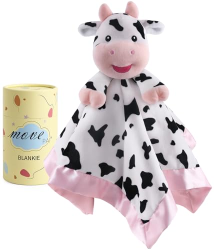Image of MOVEPAI Baby Security Blanket, Soft Baby Lovey Toy Blanket for Girls, Snuggle Toy Lovie Newborn Gift, Stuffed Animals Cow 16 Inch
