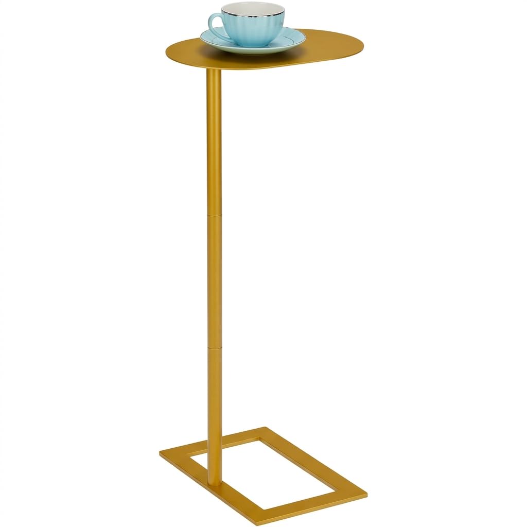 ZEXVIDA C-Shaped Side Table, Bedside Table, End Table for Small Spaces, Metal Frame Sofa Side Table, Coffee Table That Slides Under Sofa for Living Room, Bedroom (Gold, Oval)