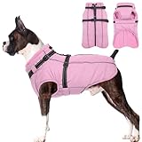 Lelepet Dog Coat for Large Dogs Waterproof Dog Jacket with Harness Built in Windproof Reflective Fleece Jacket with Zip Warm Winter Coats for Dogs Cozy Thermal Pet Snowsuit, Border Collie, Pink, XL
