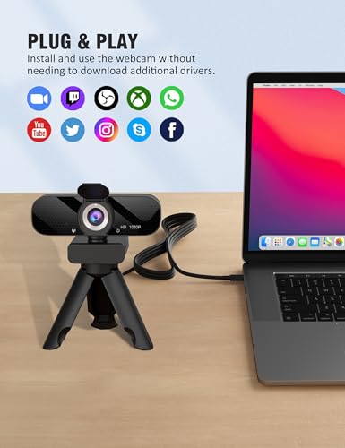 1080P HD Webcam with Built-in Microphone, Rotatable Tripod, Wide-Angle Lens,Privacy Cover, Auto Light Correction, Plug & Play USB-A Webcam for Laptop, Desktop, PC, Streaming-Black - Image 5