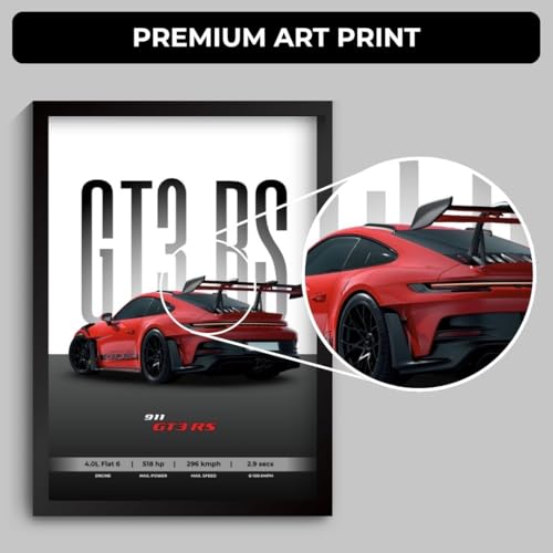 Image of Funk You Store Porche 911 GT3 RS Poster | Framed Porche A4 Sized (31 x 23 cm) | Supercar Posters for Wall, Gift for Boys, 911 Car Frames | Car Poster for Wall, Bedroom, Hostel, Study Room (F 006)