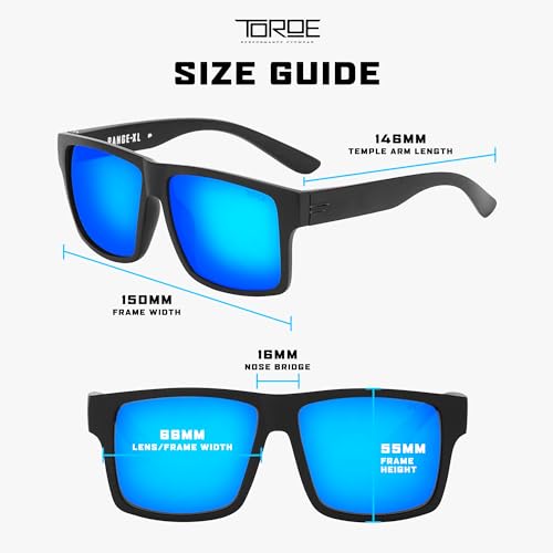 Image of TOROE Eyewear Matte Black RANGE XL Frame Sunglasses Light Weight TR90 Frame, Polarized Polycarbonate Lens