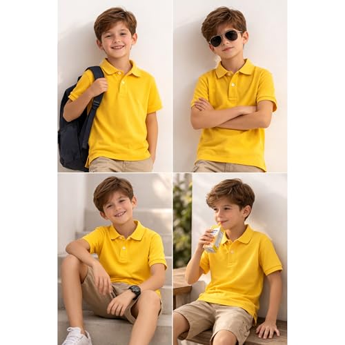 Image of Kids Boys Polo T-Shirt | Half Sleeves | Organic Cotton Rich Bio-Wash Fabric | Ultra Soft & Breathable | Regular Fit | Plain Solid Colour Casual Wear & School Uniform