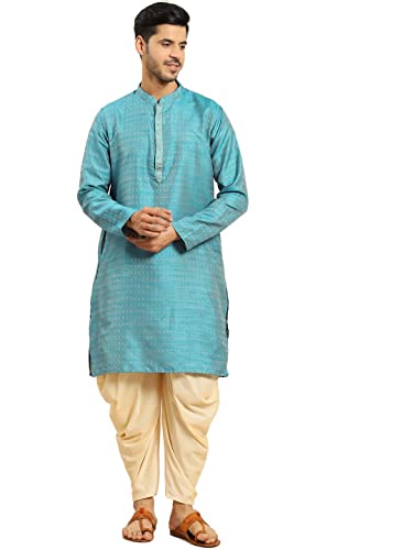Image of Men's Black Art Silk Regular Fit Ethnic Motifs Kurta | Indian Kurta | Festive Ethnic Kurta with Embroidered Packet