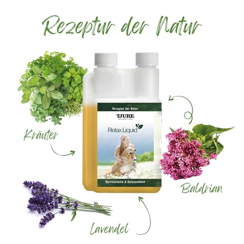 TJURE Relax Liquid für Hunde | 3 x 500 ml Sparset | Ergänzungsfuttermittel mit Kräuterextrakten | Zur Unterstützung von Ruhe & Ausgeglichenheit | Pflanzliche Rezeptur | Made in Germany
