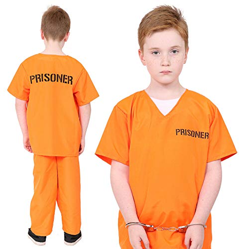 Costume de prisonnier pour enfants – Déguisement de condamné orange unisexe pour garçons et filles – Combinaison de prisonnier pour enfants – Costume d'Halloween et de fêtes