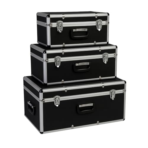 Kreher® Transportkoffer 3er Set - Robuste, abschließbare Werkzeugkoffer aus Aluminium & ABS - Stapelbares Kofferset für Werkzeug, Elektronik & Equipment...