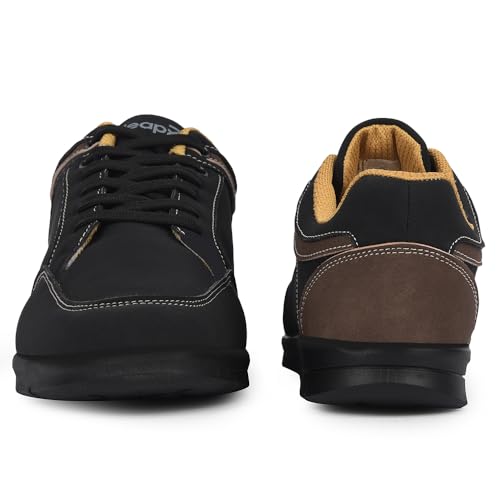 Image of Liberty Leap7x FRINKS-1E Casual Lacing Sneakers for Men - Black & Camel | Suitable for Travel, College, Office | Comfortable Lace-Up Casual Shoes | Lightweight Stylish Fashion Footwear for Gents