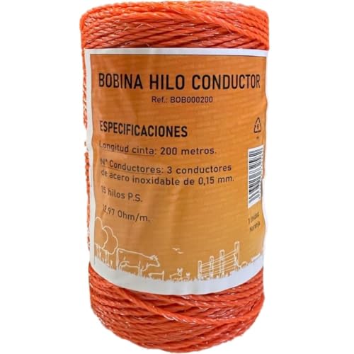Llampec Hilo Pastor Eléctrico 200m x 2mm Naranja – Cinta 3 Conductores Acero Inoxidable – Cable Valla Eléctrica Alta Resistencia y Conductividad – Bobina Pastor Eléctrico para Cercas Grandes y Ganado