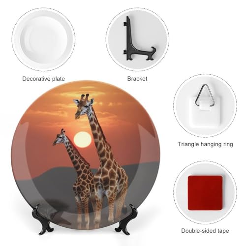 Plato decorativo bone china con jirafa al atardecer 10 pulg miniatura 3