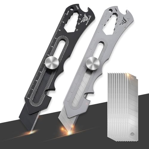 Cuttermesser Set 2 Stück, Cutter Edelstahl Universalmesser, Mehrzweck Gebrauchsmesser, Multifunktionales Box Cutter, mit 10 Ersatzklingen, für Büro, Haushalt und Schule