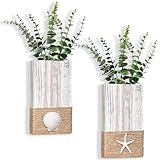 AceOrbit 2 Pack Beach Rustic Wood Wall Planter Vase Beach Room Decor Nautical Coastal Farmhouse Wall Hanging Decor Pocket Planter for Home Living Room Kitchen Office Decoration Excluding Green Plants