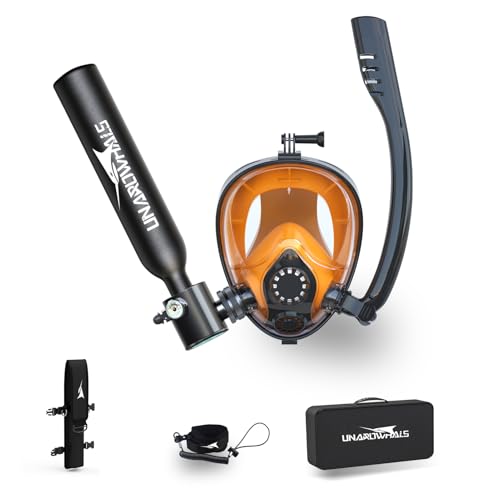 UNAROWHALS Mini Scuba Tank, 5-10 Minutes Usage Time Scuba Tank Kit, DOT/CE-EN250 Certification Dive Tank, 0.5L(3.5Cu Ft) Capacity Portable Scuba Tank, 3000 Psi Max Pressure, Aluminum Diving Tanks