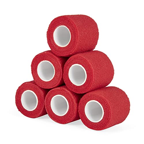 Sagafly 6 Rouleaux Bandage Autoadhésif Bande Cohesive 5cm x 450cm Cohésifs Sports Bande Elastiques Bandage Medical Vet Wrap pour Poignets Cheville Mains Pieds (Rouge) Cover