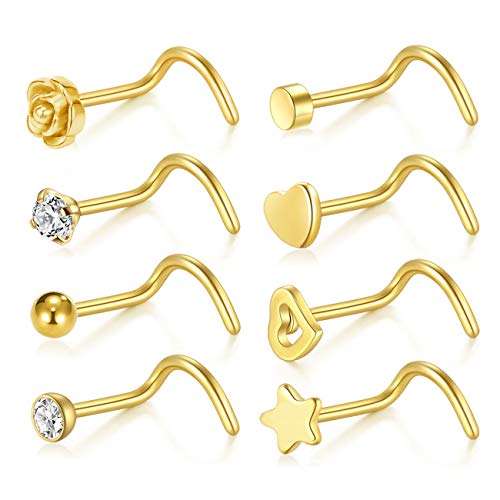 incaton - Piercing para nariz, acero inoxidable, 0,8 mm, 20 g