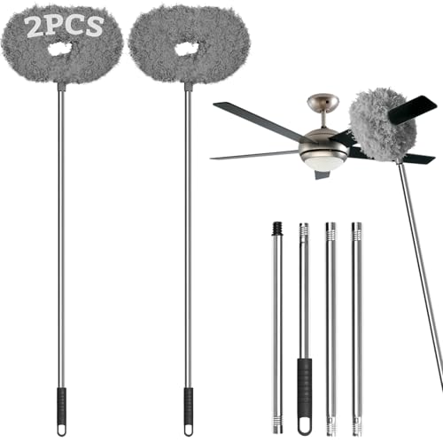 Image of Eunice 2Pack Ceiling Fan Duster with Extension Pole, 13-49.7 Inches Adjustable and Removable Fan Cleaner Blade for High Ceiling, Window Door Furniture (Grey)