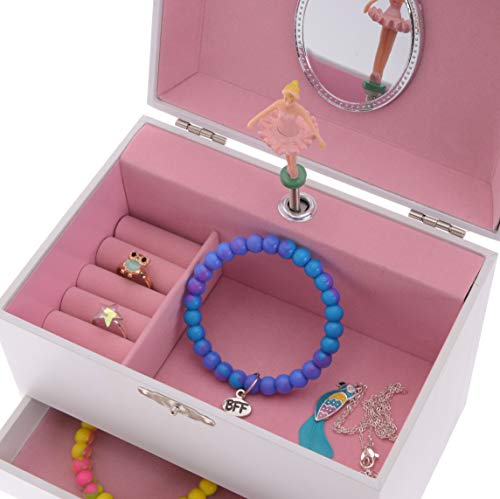 Jewelkeeper Personalize-Your-Own White Musical Ballerina Jewelry Box With 2 Pullout Drawers, You Are My Sunshine Tune #TOP3