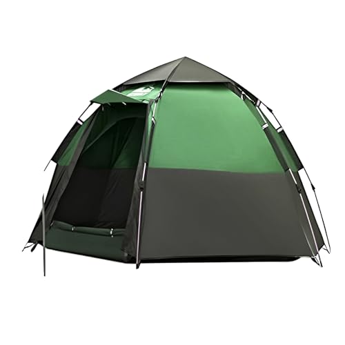 Hewolf 2/3/4 Person Camping Tent - Instant Pop Up Waterproof 2 Doors Tent with Easy Setup | 3-Season Hexagonal Dome Design for Family, Hiking & Traveling (Double Green)