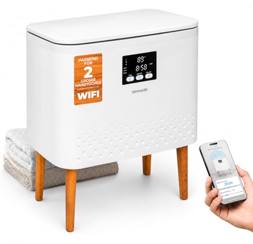 SereneLife Handtuchwärmer, 20 l, mit WLAN und App, elektrischer Behälter für Badezimmer, automatische Abschaltung, Edelstahlwanne, für 2 Handtücher oder Decken, Weiß