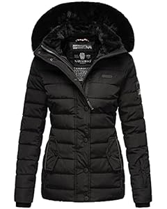 Navahoo Damen warme Winter Steppjacke mit Abnehmbarer Kunstfell-Kapuze Milianaa Black Gr. M