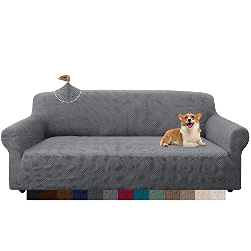 Granbest Stylish Rhombus Jacquard Oversized Sofa Cover 4 Seater High Stretch Extra Large Sofa Slipcover Non-Slip Furniture Protector for Kids Pets Living Room (4 Seater, Light Grey)