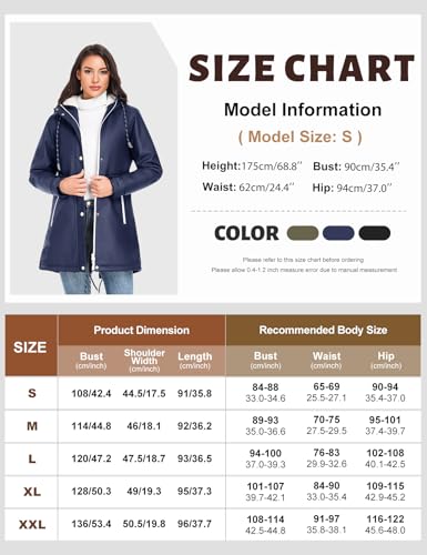 Vancavoo Wintermantel Damen Winterjacke Warm Gefüttert Wasserdicht Atmungsaktiv Regenmantel Übergangsjacke Winter Windbreaker Jacke Mantel Outdoorjacke mit Kapuze,Marineblau,L