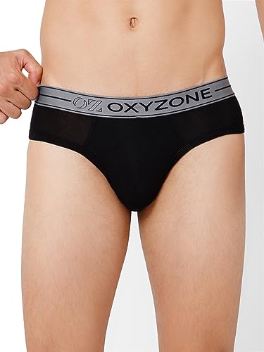 Image of OXYZONE Men's Modal Solid Brief with Sweat-Absorbent & Anti-Odour Fabric, Lightweight, Tag-Free, Breathable Innerwear with Outer Soft Waistband