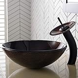 Kraus C-GV-580-12mm-10ORB Copper Illusion Glass Vessel Sink and Waterfall Faucet Oil Rubbed Bronze