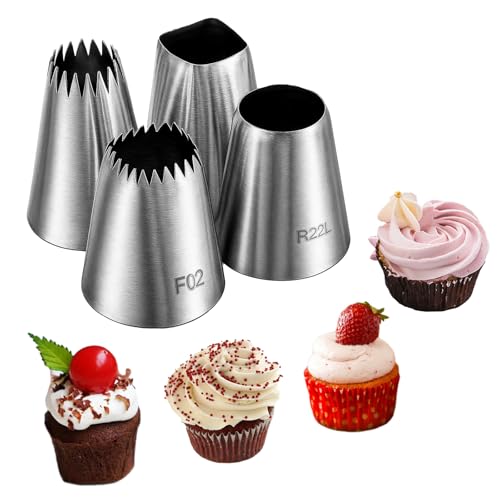 Giantree 4 beccucci in acciaio inox, extra grandi, beccucci riutilizzabili per sac à poche fai da te, strumento per torte di compleanno e cupcake, decorazione glassa