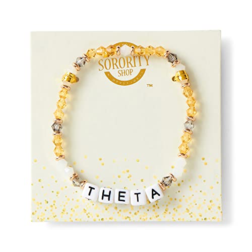 Sorority Shop Kappa Alpha Theta Bracelet — Glass Bead Bracelet with KAT Name Beads and 18K Gold Accent Beads, Greek Sorority Jewelry for Big Little Sorority Gifts2