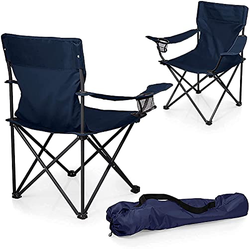 Image of Folding Camping Chair with Cup Holder & Carry Bag, Portable Outdoor Chair for Camping, Fishing, Picnic, Beach & Hiking, Steel Frame, Lightweight (Navy Blue)