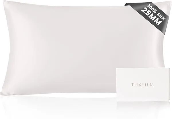 THXSILK 100% Mulberry Silk Pillowcase for Hair and Skin, 25 Momme Both Sides Mulberry Silk Pillow Case with Hidden Zipper, Soft Smooth White Pillowcase(1pc, California King Size 20"x40")
